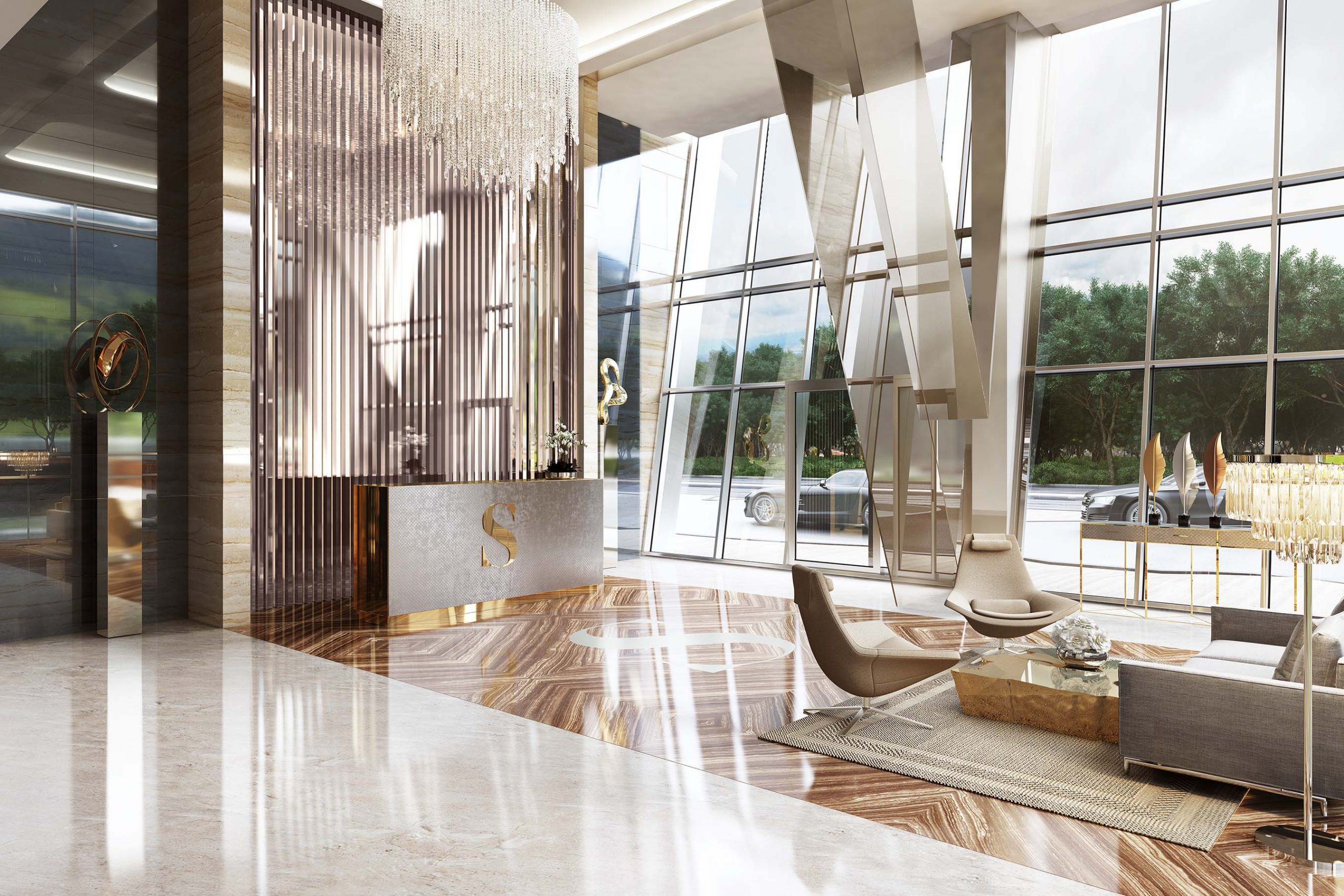 The two towers of The Sterling residential complex in Business Bay Dubai